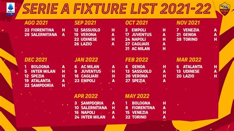 as roma schedule 2021 2022